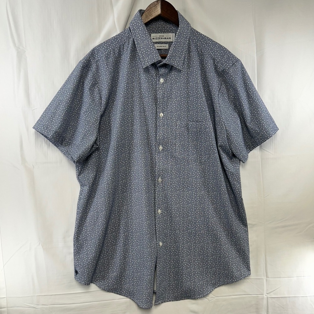 Mizzen+Main Leeward Shirt Mens XXL Blue Floral Short Sleeve Trim Fit L-SS-4002